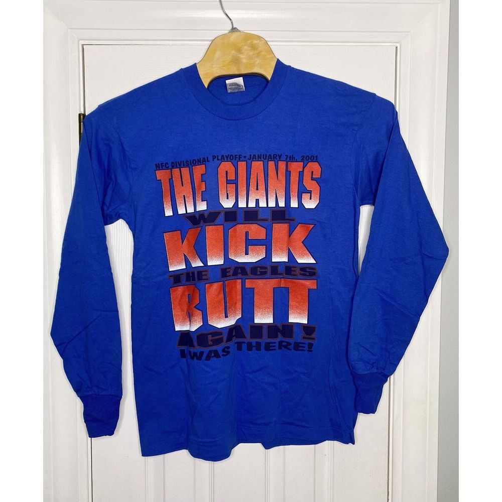 Vintage 2001 New York Giants Playoff Long Sleeve Shirt Blue Large Giants Eagles‎
